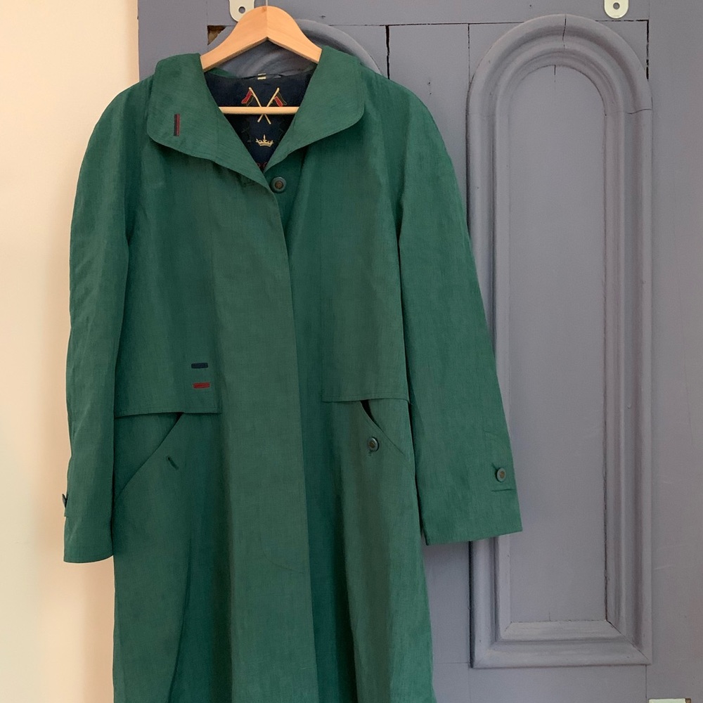 Emerald green vintage Marcona trench coat